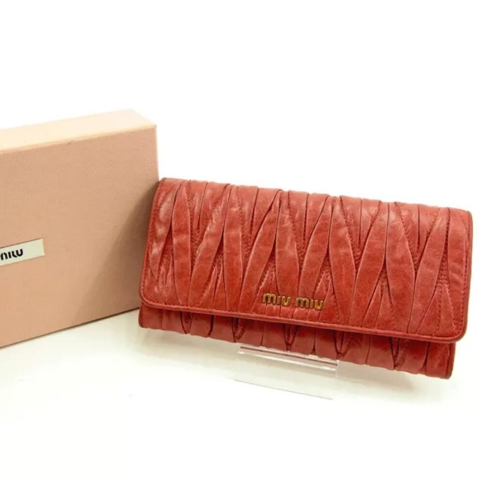 miumiu Wallet Purse Long Wallet Materasse Pink Woman Authentic Used Y5090